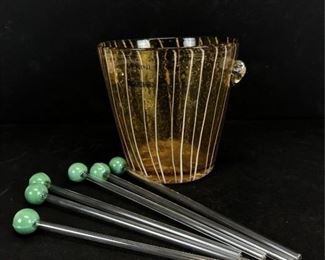 Vintage Venini For Disaronno Italian Blown Glass Ice Bucket & Glass Stirring Rods