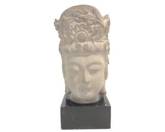 Bodhisattva Sandstone Bust 13"H - Signed By Vietnamese Artist Thanh Le