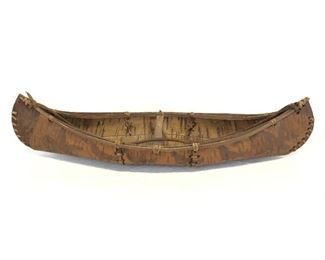 Vintage Hand Crafted Birch Bark Canoe - 20-1/2"L