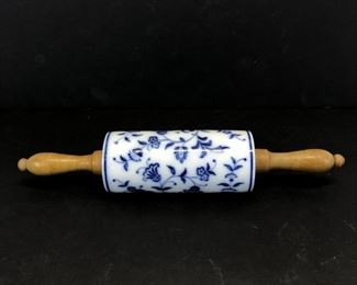 Antique Meissen Blue Onion Porcelain Rolling Pin - Made In Germany