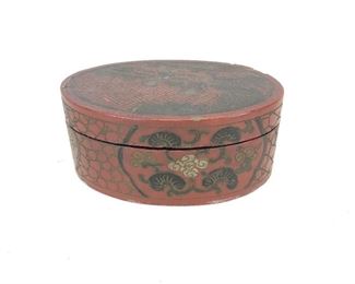 Antique Chinese Papier Mache Box Depicting Farmers