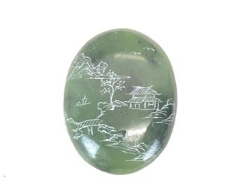 Asian Etched Green Jade Gemstone