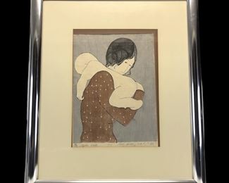 1974 Stephen White Pencil Signed Woodblock Print "lady Holding A Baby" 102/200