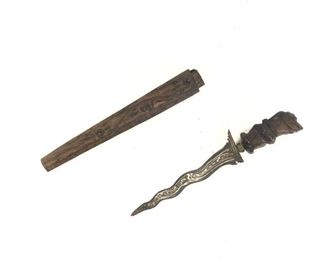 Indonesian Kris Dagger & Carved Wood Sheath