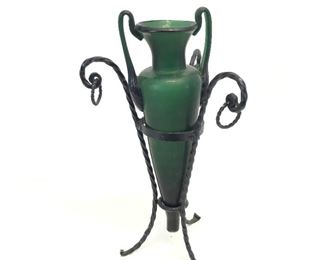 Wrought Iron Green Art Glass Bud Vase