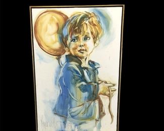 Listed Artist Hyacinthe Kuller Signed Painting "Boy With Balloon"