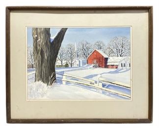 Signed Martha Callaway Folk Art Watercolor Painting