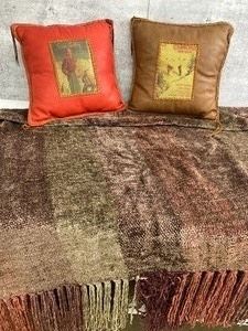 Vintage Leather Throw Pillows & Blanket