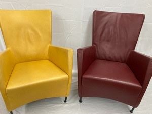 Italian Leather Chairs in Mustard and Wine