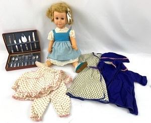 1960 Chatty Cathy in original dress, 2 outfits and Banner Toy Tableware set