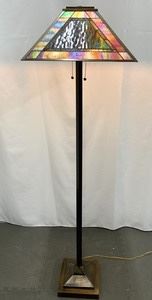 Metal Floor Lamp w/ a Leaded Stained Glass Pyramidal Shade