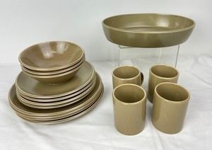 Cream/ Brown Stoneware Dish Set - The Khaki Collection Calvin Klein Swid Powell 