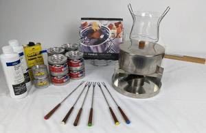 Stylish Stelton Danish Fondue & Fuel set w/ cookbook and Bodum Glass insert