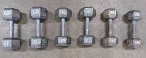 6 Cast Iron Hex dumbbell weights 
