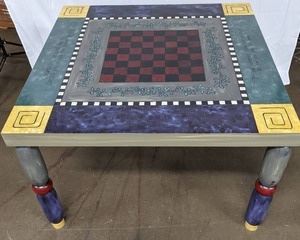 Gorgeous Custom Artist Hand Painted Wood Square Table 