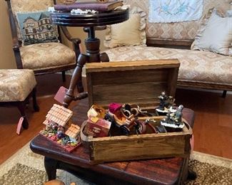 Wooden trunk and vintage toys