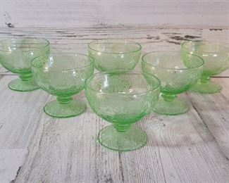 (6) Vaseline Depression Glass Sherbet Glasses