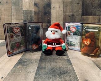 (3) Ty Beanie Babies Santa, Bronty, and Rex