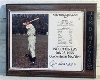 Framed Photo & Document Signed by Joe DiMaggio