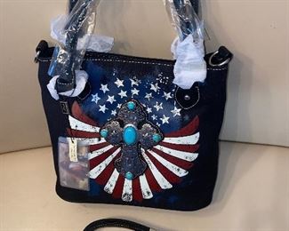 Montana Western Bling Cross/Patriotic Purse NWT With Long Shoulder Strap Purse is New with Tags