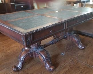 Large leather top conference/dining table.  Six drawers - 3 on each side.