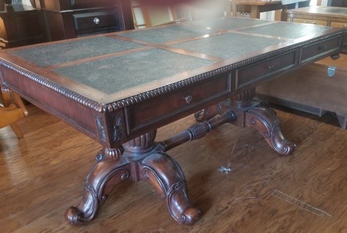 Large leather top conference/dining table.  Six drawers - 3 on each side.