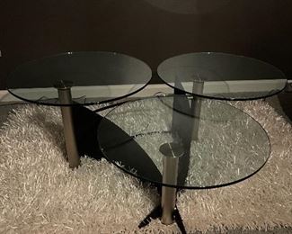 Coffee table with matching end table, modern with glass tops