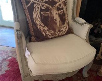 Pair of French chairs, needlepoint pillows