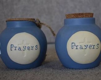 Lot of 2 Ceramic Prayers Jars | Cork Lid | 4.25"x4"