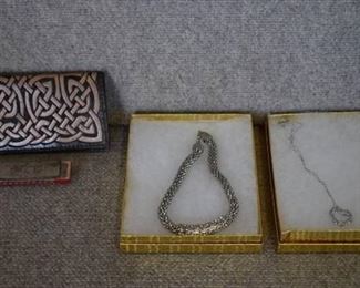 Lot of 4 Jewelry Box Destash Lot | 2 Necklaces, 1 Leather Wallet, and 1 Toy Harmonica