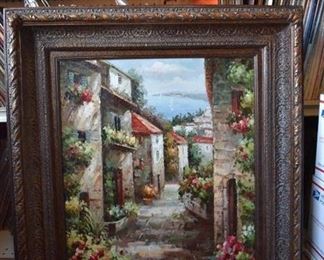 Italian Coast Village Painting | 34"x30" | ~ LOCAL PICKUP ONLY ~
