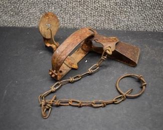 Lot of 2 Vintage Rusty Leg Hold Traps | Smaller is Oneida Victor, Larger is Diamond Brand | 7.5" and 9" not including chains