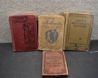 Lot of 4 Vintage School Books | Kansas History, Dictionary, Arithmetic, and English Books