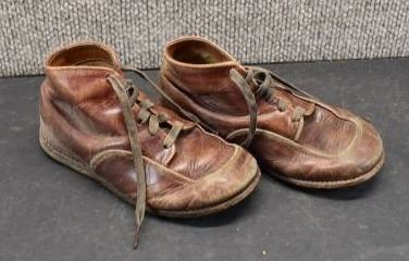 Pair Antique Leather Children's Shoes | 6"x3"x3"