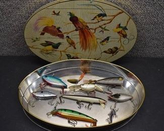 Metal Bird Tin with 8 Fishing Lures