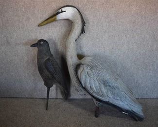 2 Bird Decoys | Crane and Crow | Crane is 30" | ~ LOCAL PICKUP ONLY ~