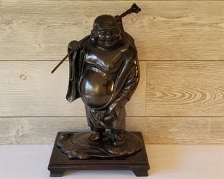 Large Meiji Japanese Bronze Buddha on Wooden Stand