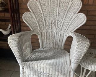 White wicker butterfly rocking chair