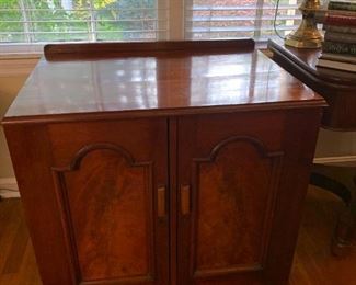 #14	Antique Wood Cabinet w/2 doors (burled front) w/crack on side & top 34x24x29	 $200.00 	

