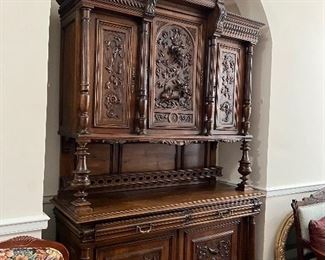 Antique German Hunt Cabinet gorgeous carving