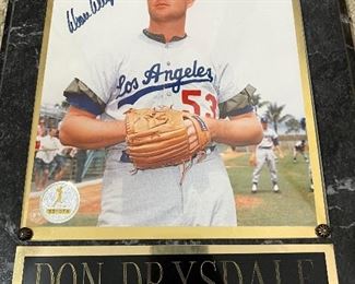 Autographed Don Drysdale plaque with certificate