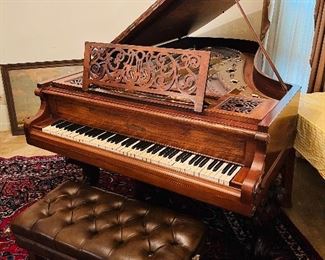 Antique Chickering grand parlor piano, 82x56