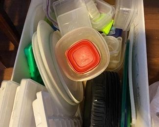 Lids & plastic items in kitchen