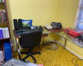 Glass top desk & swivel office chair