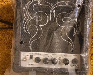 Amplifier in bedroom with guitars & sporting equipment