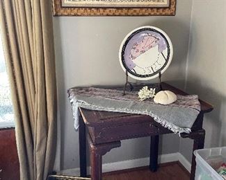 Neat brass shelf replica from old RR coach car.  Vintage one drawer table 