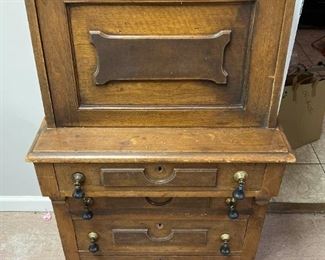 097 Small Antique Wood Drop Front Desk