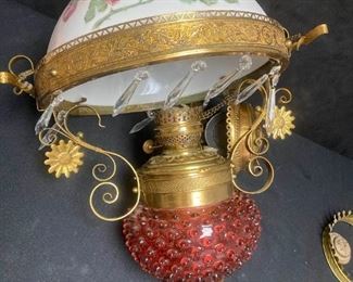 272 Victorian Jeweled Hanging Oil Parlor Lamp