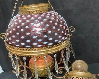 273 Victorian Cranberry Hobnail Opalescent Parlor Lamp