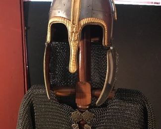 Helmet with chainmail neck nape. $85.00